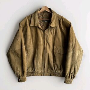 Vintage 80s J.D. Christopher Mens Large Tan Leather Bomber Jacket Quilted Lining